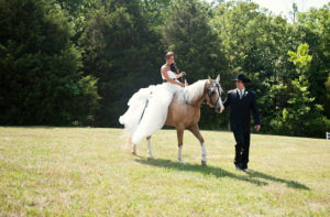 bride on horse, farm wedding