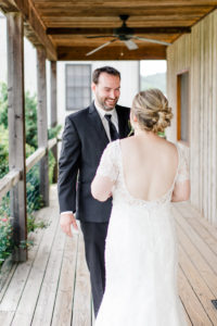 first look barn wedding