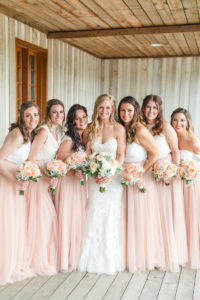 white and pink bridesmaid dresses